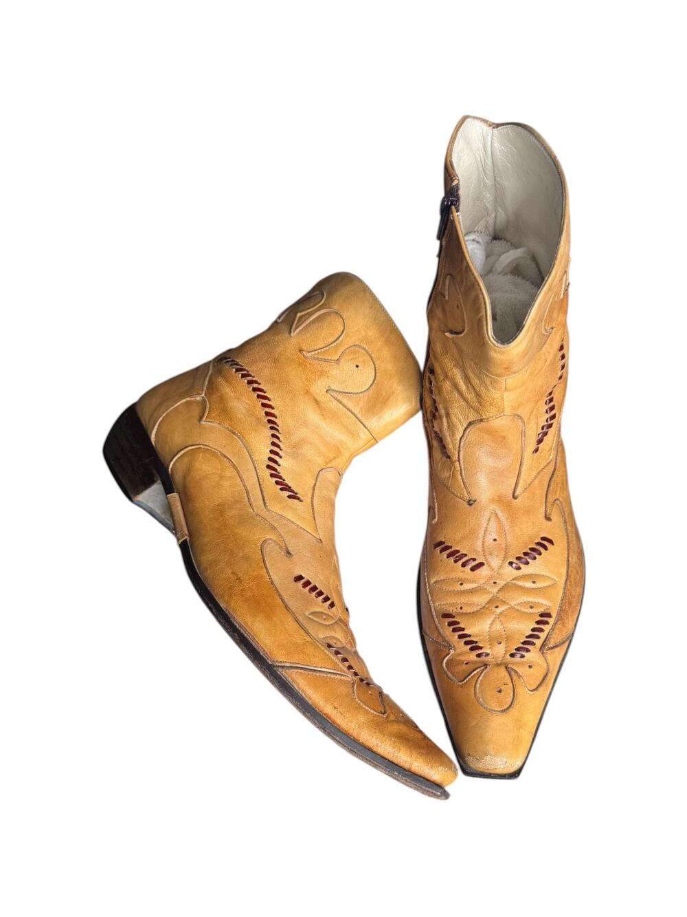 Vintage Jo Ghost Italian Western Cowboy Ankle Boots Tan Leather Size 45 11.5-12